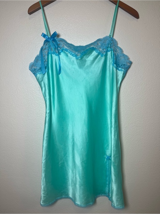 Victoria's Secret Other - Victoria's Secret Turquoise Satin & Lace Chemise